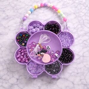 Kuromi DIY Bead Kit Flower Carry Case Bracelet Making Kit Kids Craft Set Purple